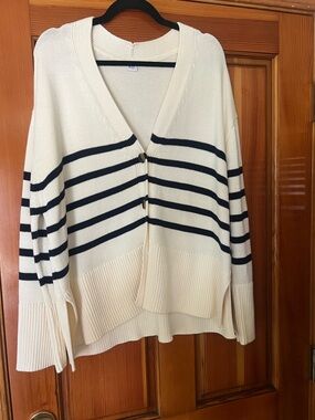 GAP Cream Cardigan with Navy Stripe Detail